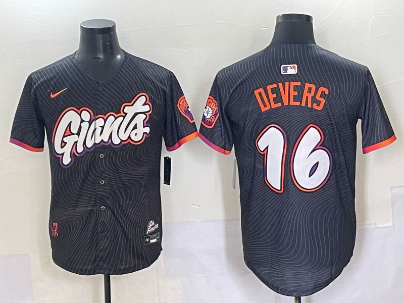 Men 2025 San Francisco Giants #16 Devers Black Joint Name Nike MLB Jersey style 2
